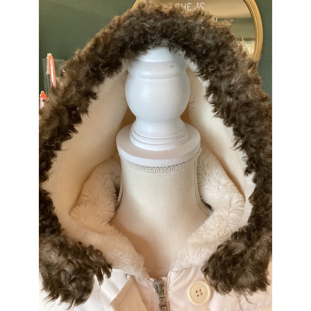 Polo Jeans Co Down Puffer Jacket Women Medium White Good Faux Fur Hood Bomber - Picture 3 of 9